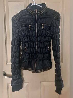 Black Quilted Lightweight Puffer Jacket with Zip Details